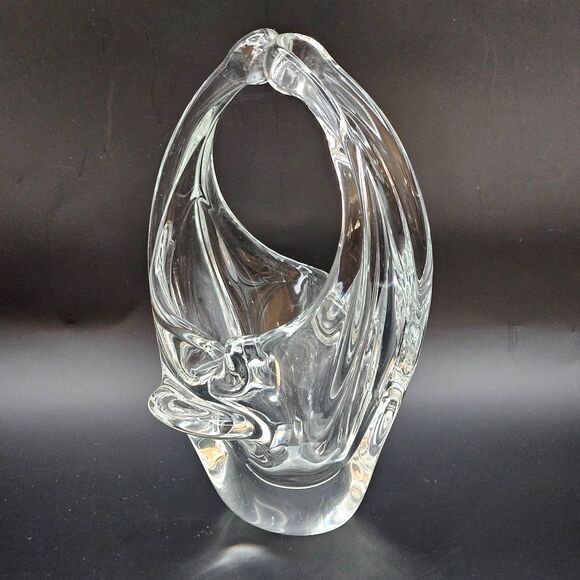 Murano Art Glass Basket Split Handle Hand Blown Clear Art Glass Vintage Abstract - Picture 5 of 10